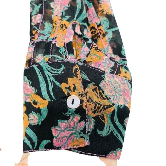 FREE PEOPLE See It Through Long Sleeve Maxi DRESS Floral Black Combo NWT - Picture 9 of 15